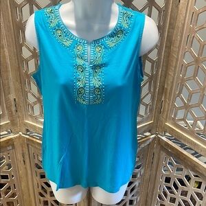 Embroidered Turquoise Sleeveless Top